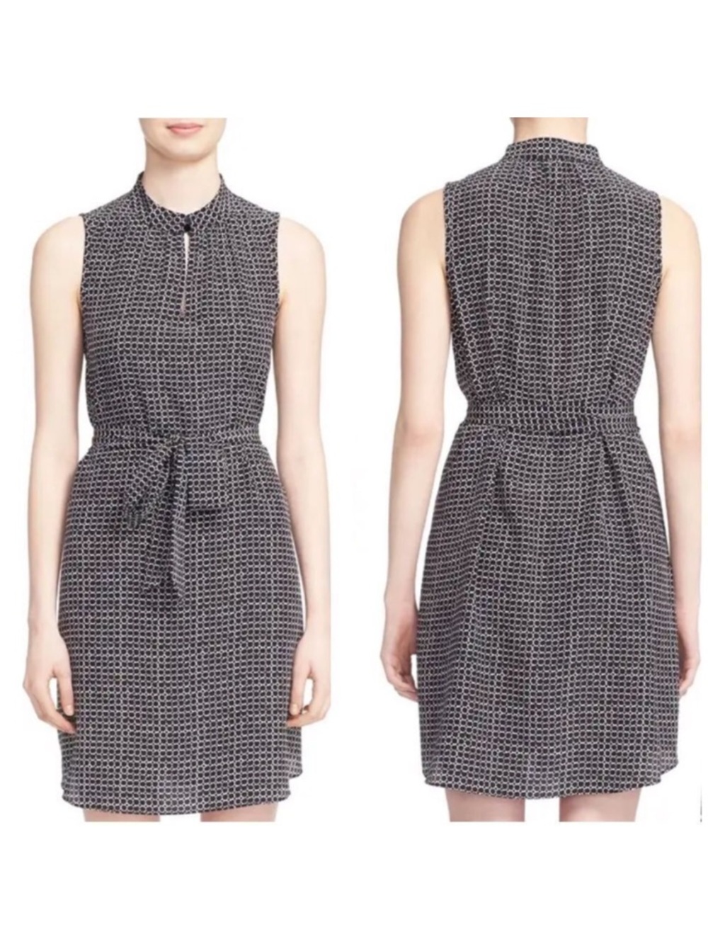 KATE SPADE NEW YORK Parker Dot' Sleeveless Silk Tie Waist Dress Black Size XS